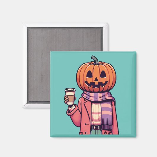 Pumpkin-Kopf-Kaffeesaison Magnet (Vorderseite/Rückseite)