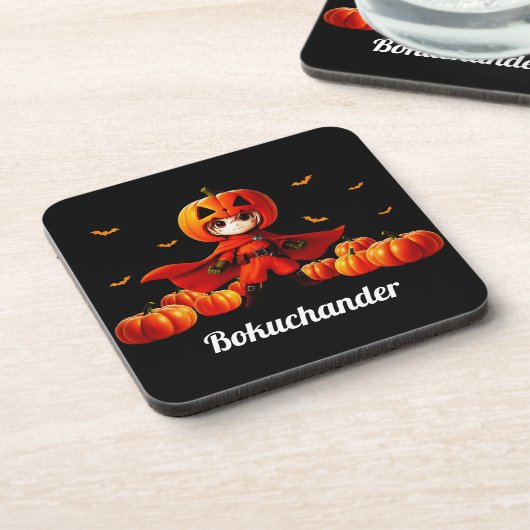 Pumpkin Kürbis o Bokchander (ボダ Untersetzerショ). Getränkeuntersetzer (Linke Seite)