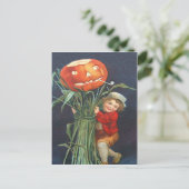 Pumpkin Kürbislaterne Cornstalk Boy Postkarte (Stehend Vorderseite)