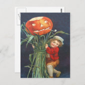 Pumpkin Kürbislaterne Cornstalk Boy Postkarte (Vorne/Hinten)