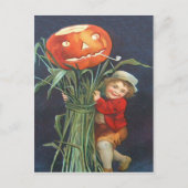 Pumpkin Kürbislaterne Cornstalk Boy Postkarte (Vorderseite)