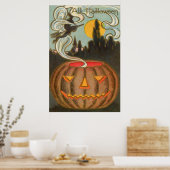 Pumpkin-Kürbislaterne Hexe Vollmond Poster (Küche)