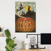 Pumpkin-Kürbislaterne Hexe Vollmond Poster (Heimbüro)
