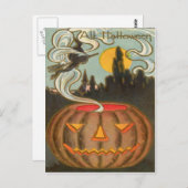 Pumpkin-Kürbislaterne Hexe Vollmond Postkarte (Vorne/Hinten)