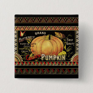 Pumpkin Label Antique Butterfly Marke Button