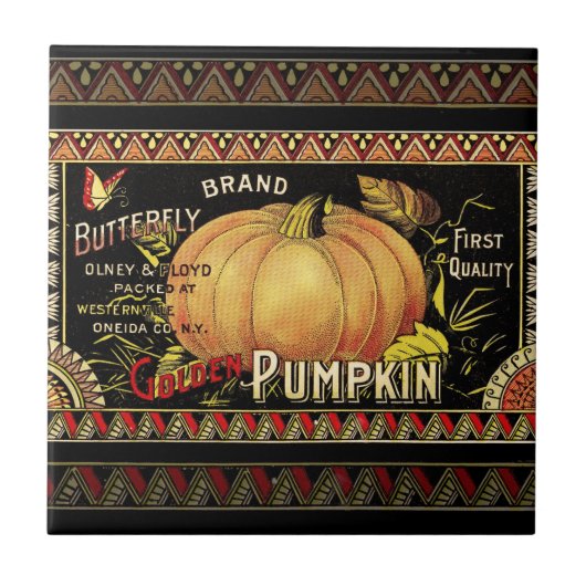 Pumpkin Label Antique Butterfly Marke Fliese (Vorderseite)