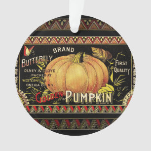 Pumpkin Label Antique Butterfly Marke Ornament