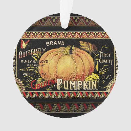 Pumpkin Label Antique Butterfly Marke Ornament (Vorderseite)