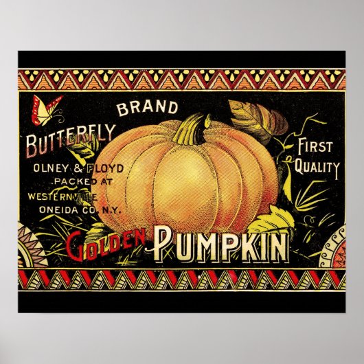 Pumpkin Label Antique Butterfly Marke Poster (Vorne)
