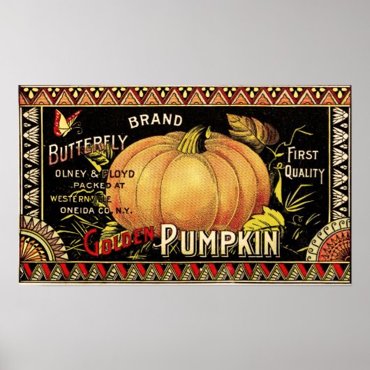 Pumpkin Label Antique Butterfly Marke Poster (Vorne)