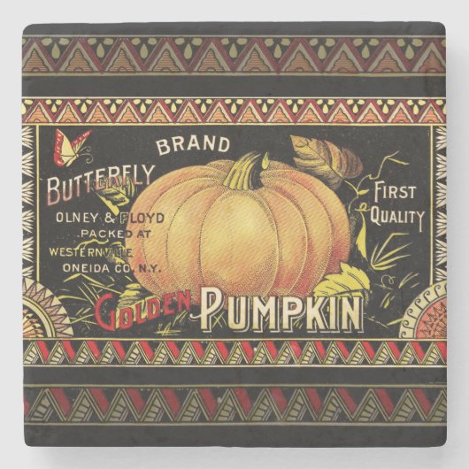 Pumpkin Label Antique Butterfly Marke Steinuntersetzer (Vorderseite)