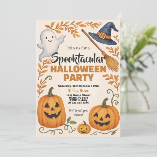 Pumpkin Lanterns & Spooky Night Einladung (Stehend Vorderseite)