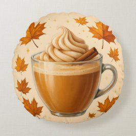 Pumpkin Latte Daydream | Gemütliche Herbstwirbelki Rundes Kissen
