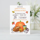 Pumpkin Latte Football Navy Pum Polterabend Einladung (Stehend Vorderseite)
