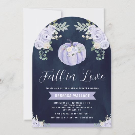 Pumpkin Lavender Rose Arch Navy Brautparty Einladung (Vorderseite)