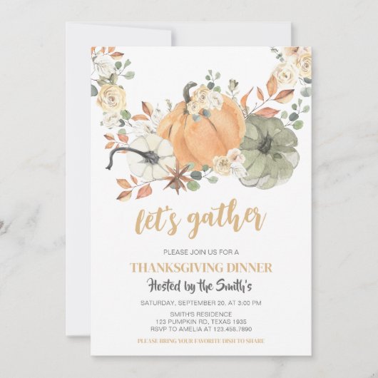 Pumpkin Let's Gather Dinner Erntedank Einladung (Vorderseite)