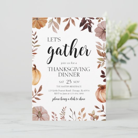 Pumpkin Let's Gather Erntedank Party Einladung (Stehend Vorderseite)