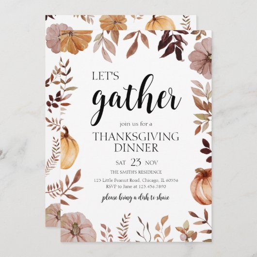 Pumpkin Let's Gather Erntedank Party Einladung (Vorne/Hinten)