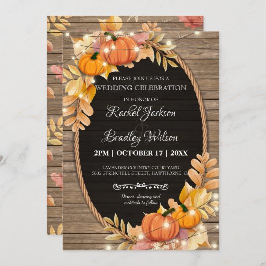 Pumpkin Licht Herbst Rustikale Holzhütte Hochzeit Einladung (Vorne/Hinten)