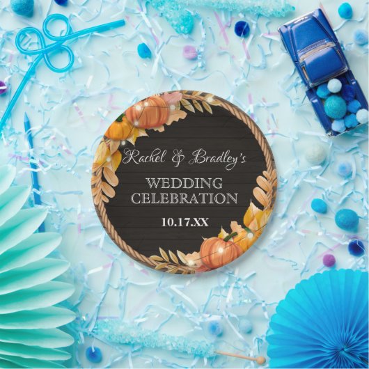 Pumpkin Licht Herbst Rustikale Holzhütte Hochzeit Pappteller (Party)