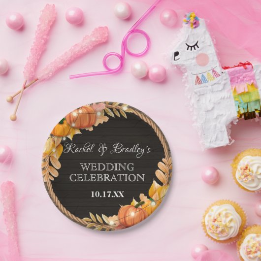 Pumpkin Licht Herbst Rustikale Holzhütte Hochzeit Pappteller (Party)