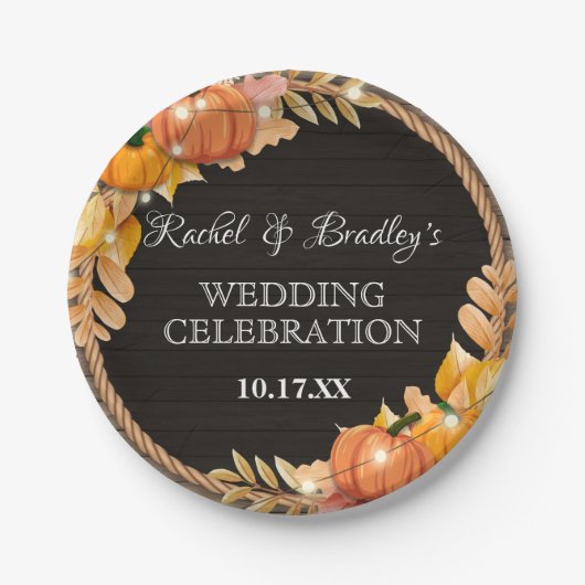 Pumpkin Licht Herbst Rustikale Holzhütte Hochzeit Pappteller (Vorderseite)