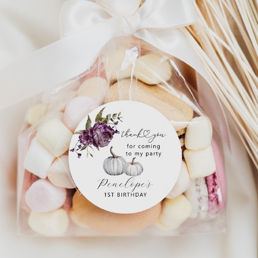 Pumpkin Lila Floral Birthday Party Gefallen Runder Aufkleber