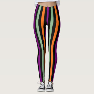 Pumpkin, Lila, Grün und Schwarz Vert. Streifen Leggings