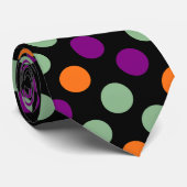 Pumpkin, Lila, grüne und schwarze große Polka-Punk Krawatte (Gerollt)