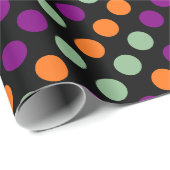 Pumpkin, Lila, grüne und schwarze Polka-Punkte Geschenkpapier (Rolleneckpunkt)