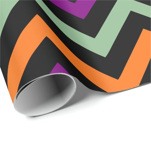 Pumpkin, Lila, grüne und schwarze Zickzack Streife Geschenkpapier (Rolleneckpunkt)