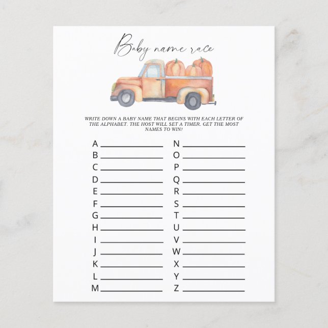 Pumpkin-LKW - Baby-Name-Rennen (Vorderseite)