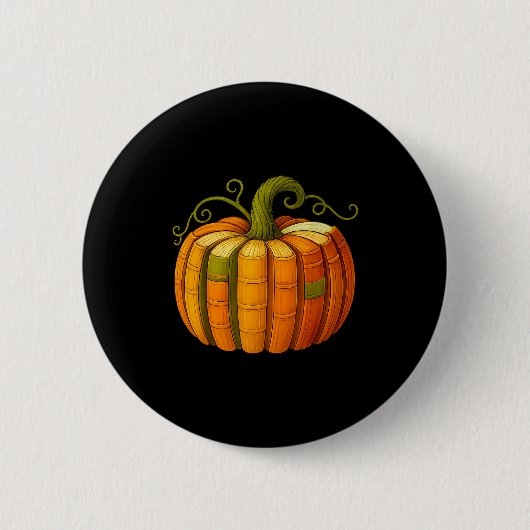 Pumpkin Made Out Of Books Tee Reading Halloween Te Button (Vorderseite)