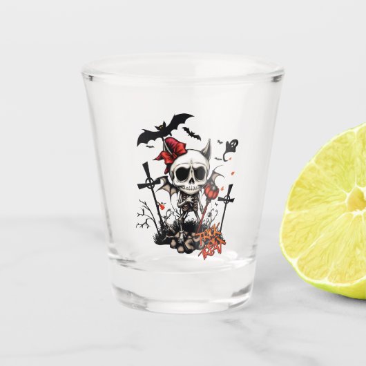 Pumpkin Magic und Knochen Spaß. Schnapsglas (Vorderseite)