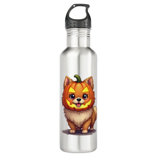 Pumpkin Mask Pomeranian Dog Edelstahlflasche (Vorderseite)