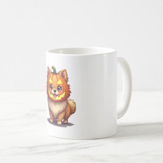 Pumpkin Mask Pomeranian Dog Kaffeetasse (VorderseiteRechts)