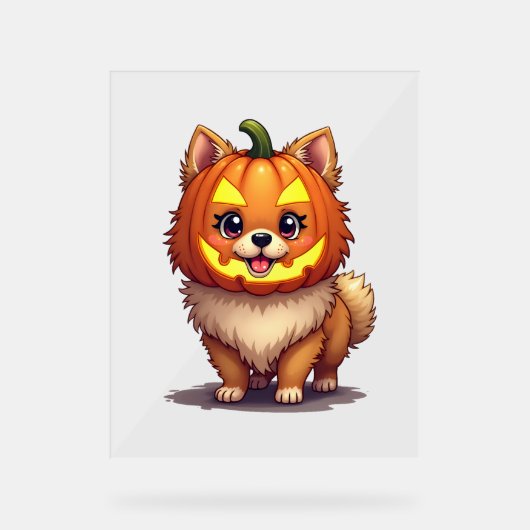 Pumpkin Mask Spitz Dog Acrylschild (Vorderseite)