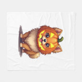 Pumpkin Mask Spitz Dog Fleecedecke (Vorderseite (Horizontal))