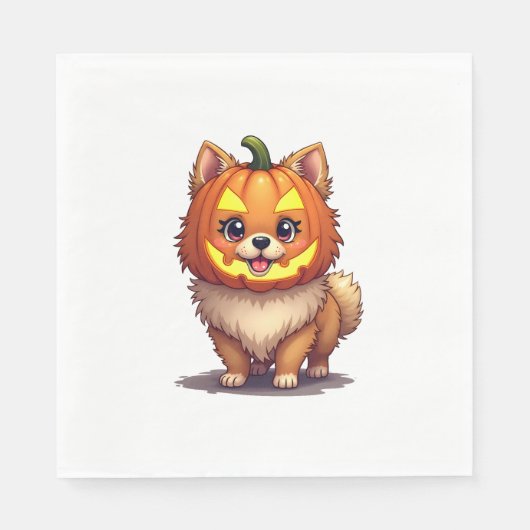 Pumpkin Mask Spitz Dog Serviette (Vorderseite)