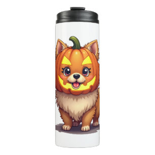 Pumpkin Mask Spitz Dog Thermosbecher