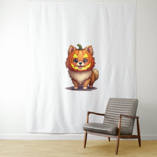 Pumpkin Mask Spitz Dog Wandteppich (Beispiel)
