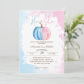 Pumpkin Minimal Pink Blue Gender Reveal Einladung (Stehend Vorderseite)