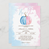 Pumpkin Minimal Pink Blue Gender Reveal Einladung (Vorne/Hinten)