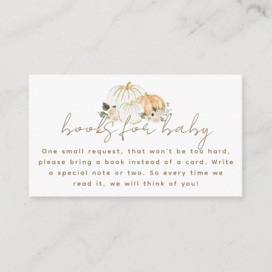 Pumpkin Minimalistisch Modern Fall Babydusche Buch Begleitkarte (Vorderseite)
