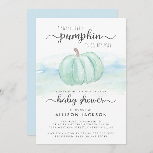 Pumpkin Mint Blue Baby Boy Drive by Dusche Einladung (Vorne/Hinten)