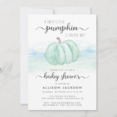 Pumpkin Mint Blue Watercolor Babydusche Einladung (Vorderseite)