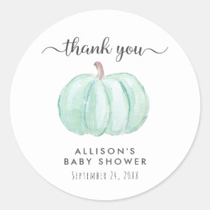 Pumpkin Mint Watercolor Babydusche Danke Runder Aufkleber