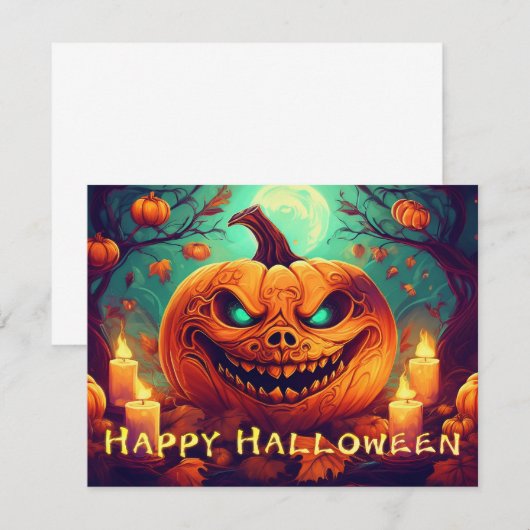 Pumpkin mit Beängstigendem Gesicht unter Kerzen, H (Vorne/Hinten)