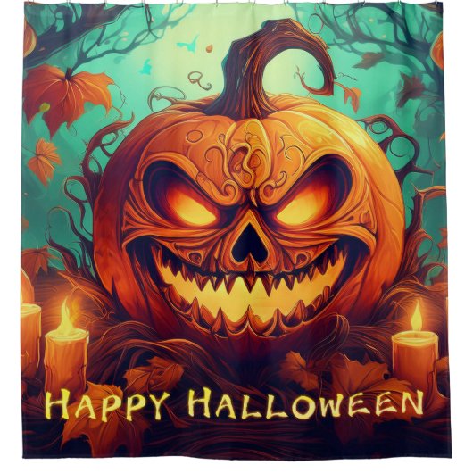 Pumpkin mit Beängstigendem Gesicht unter Kerzen, H Duschvorhang (Vorderseite)