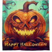 Pumpkin mit Beängstigendem Gesicht unter Kerzen, H Duschvorhang (Vorderseite)